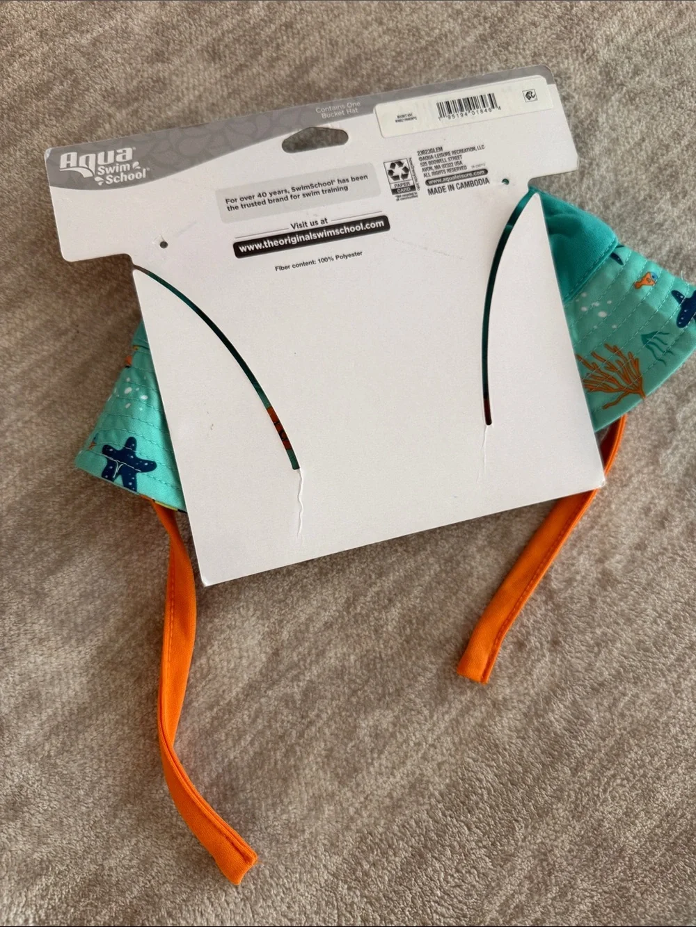 Infant Teal Bucket Hat with Orange Chin Strapping - Aqua Swim School - NWT